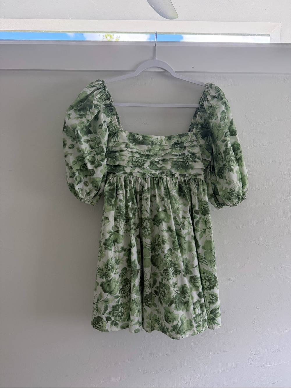 Abercrombie & Fitch Green Floral Square-Neck Puff Sleeve Mini Dress - Picture 3 of 4